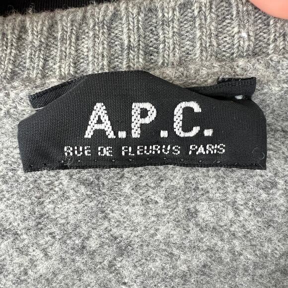 A.P.C. Gray Knit Long Sleeve V-Neckline Ribbed Hem & Cuffs Pullover Sweater XS? - Picture 7 of 7